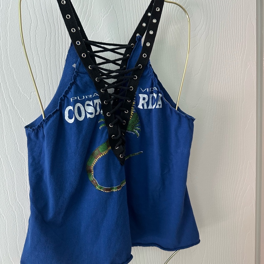 MWOT LF Upcycled OOAK Blue Costa Rica Lace-Up Tank Top Furst of a Kind
